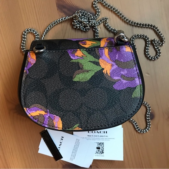 🌸 Coach Morgan Card Case On A Chain In Signature Canvas With Rose Print - Picture 9 of 11